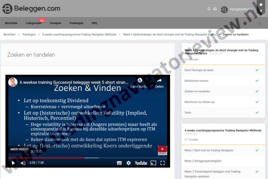 Op deze foto zie je de Week 5: Kansen en Monitoren van de trading navigator methode